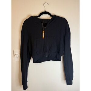 Skims Waffle Knit Cropped Hoodie Onyx Size S NWT